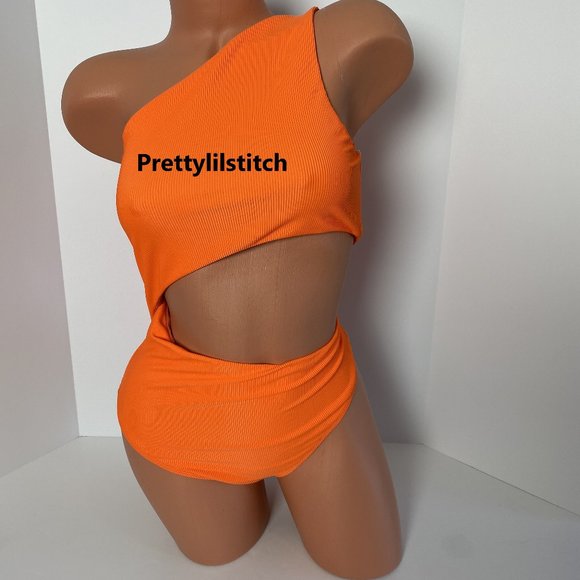 NEW BEACH RIOT ORIOLE ORANGE CELINE RIBBED SIDE CUT OUT ONE-PIECE SWIMSUIT 🧡🧡 - Picture 4 of 6